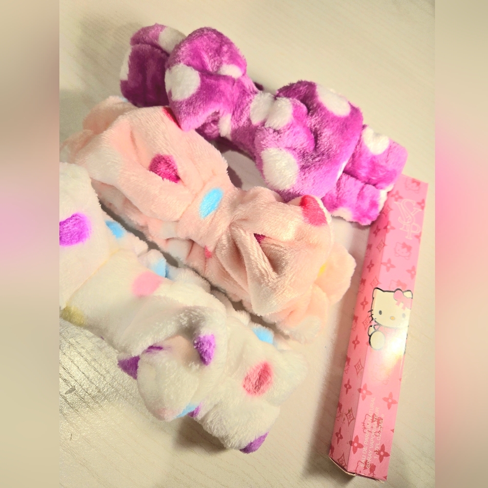 Cute Polka Dot Bow Spa Headbands Set of 3